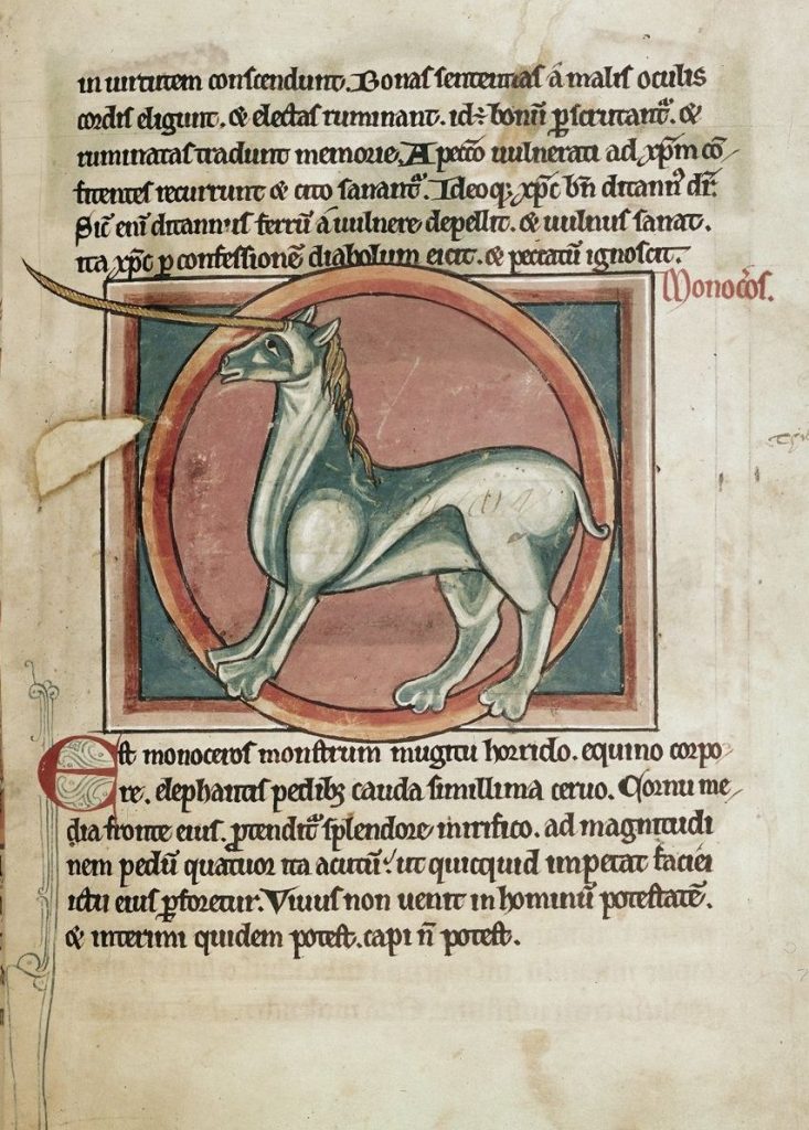 Unicorn bestiary manuscript British Library Harley 4751 13 century