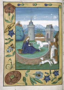 Unicorn with Virgin Mary manuscript Grote Geert Book of Hours MS McClean 99 Fitzwilliam Museum 16 century