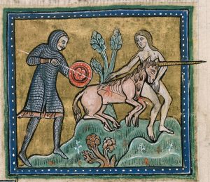 Unicorn hunt bestiary manuscript Rochester Bestiary British Library 13 century